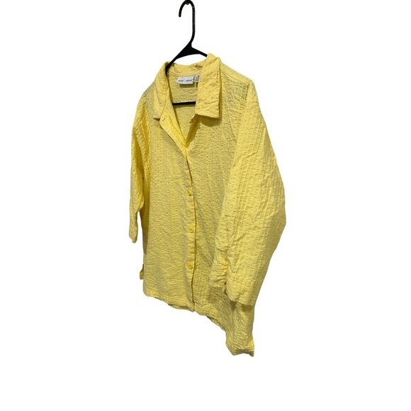 Hillard & Hanson Womens XL Yellow Textured Button-Up Shirt Lightweight Top - Picture 3 of 9